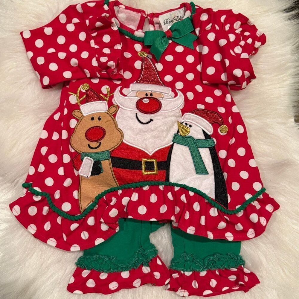 Rare Editions Toddler Girls Santa Reindeer Penguin Dot 2-pc Top & Leggings 2T